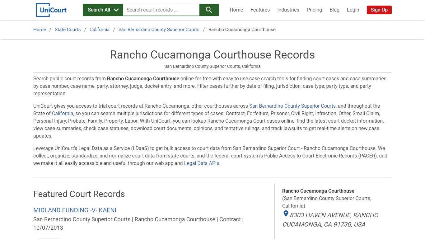 Rancho Cucamonga District Courthouse Records | San Bernardino | UniCourt
