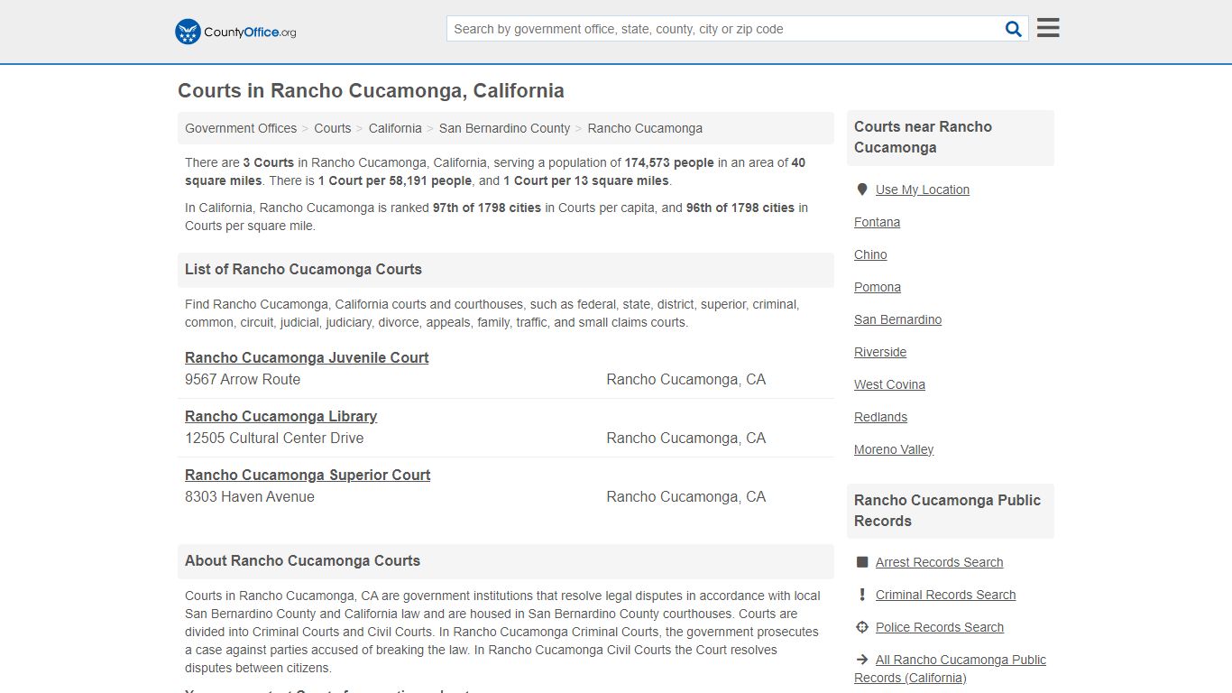 Courts - Rancho Cucamonga, CA (Court Records & Calendars) - County Office